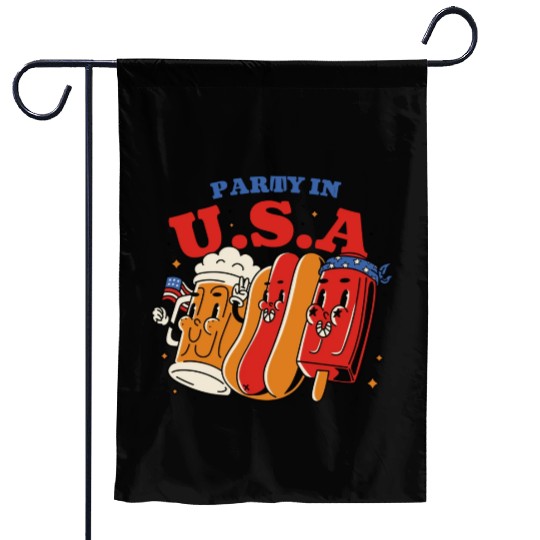 Party In The Usa Hot Dog Love Funny Fourth Of July Garden Flags