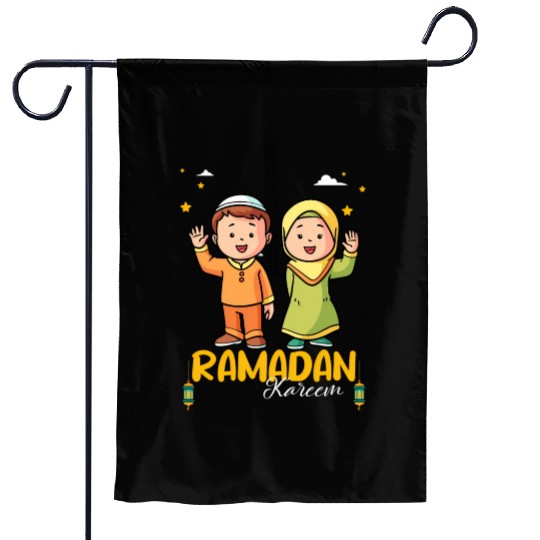 Happy Ramadan Mubarak Holy Month With Hijab Muslim Garden Flags