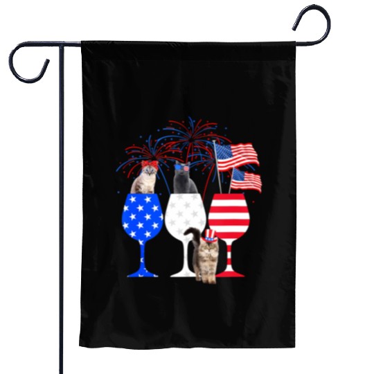 Cat 4Th Of July Red White Blue Wine Garden Flags