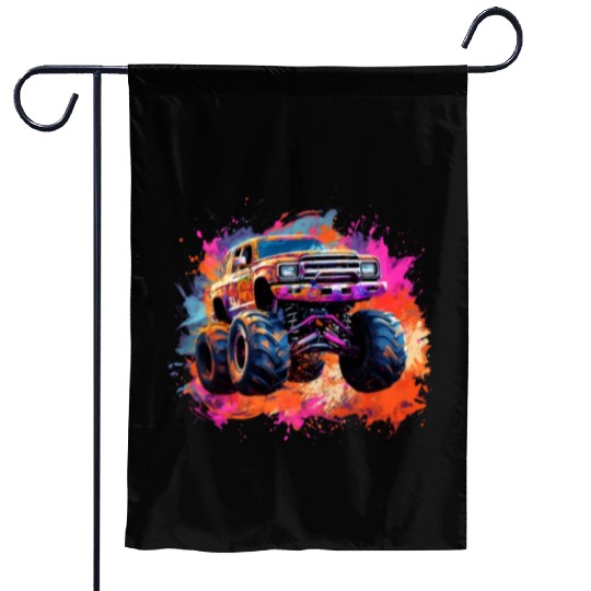 Monster Truck Big Retro Race Dad Trucker Lover Garden Flags