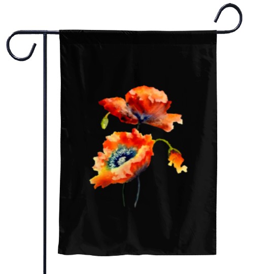 RED POPPIES Garden Flags, WATERCOLOR RED POPPIES TOP