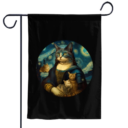 Mona Lisa With Cats Starry Night Van Gogh Painting Garden Flags