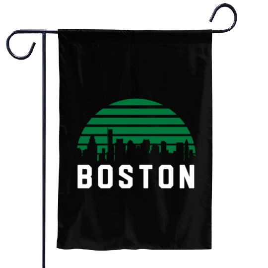 Boston Massachusetts Cityscape Green Garden Flags