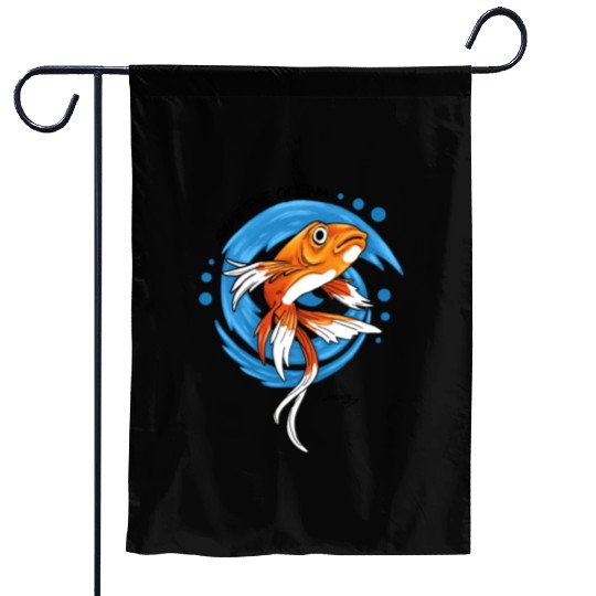 Save The Ocean Orange Fish Blue Waves Environment Garden Flags