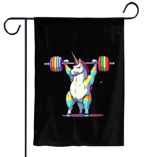 Unicorn Weighlifting Garden Flags