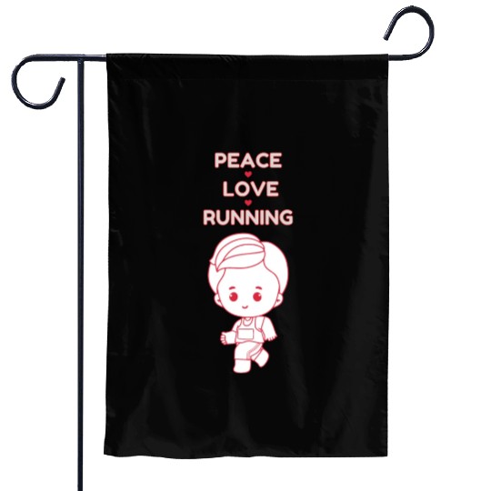 Peace Love Running Red Sport Outline Illustration Garden Flags