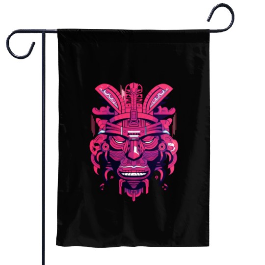 Ancient Aztec Mask in magenta Garden Flags