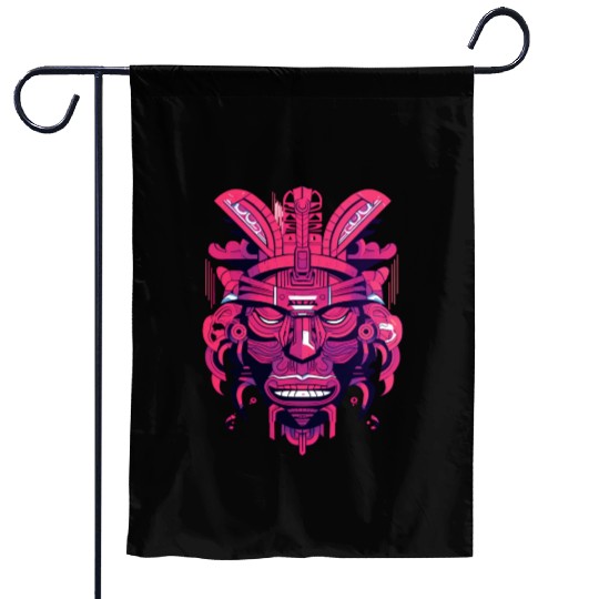 Ancient Aztec Mask in magenta Garden Flags