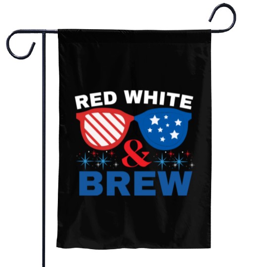 Red, White, and Brew - 4th of July American indepe Garden Flags