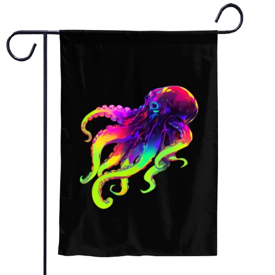 Neon Octopus Garden Flags