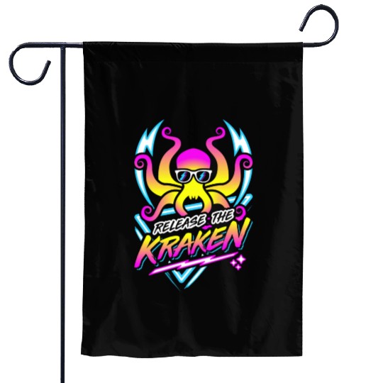 Release The Kraken Retro Neon Synthwave 80s 90s Garden Flags