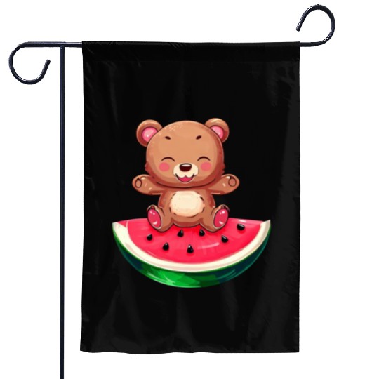 Bear Sits on Watermelon - Cute Nature Design Garden Flags