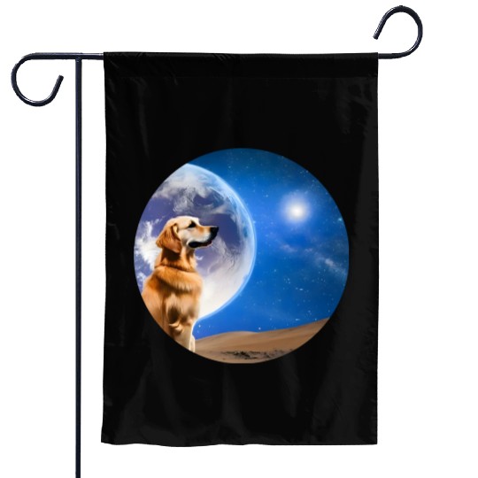Golden retriever looks at the stars Garden Flags
