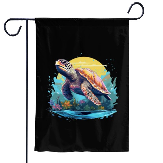 Serene Underwater Turtle Garden Flags