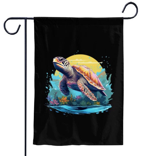 Serene Underwater Turtle Garden Flags