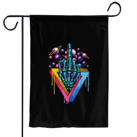 Trippy skeleton middle finger Garden Flags