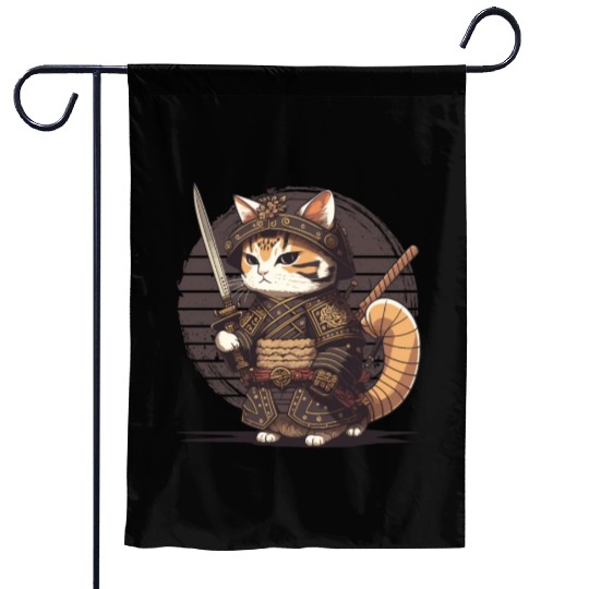 Samurai Cat Warrior Japanese Ninja Cat Kawaii Garden Flags