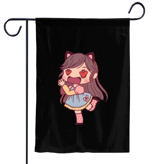 Chibi Girl In Love Garden Flags