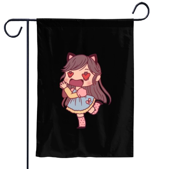 Chibi Girl In Love Garden Flags