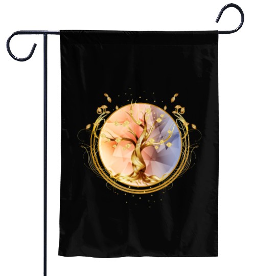magic amulet, golden tree of life symbol Garden Flags