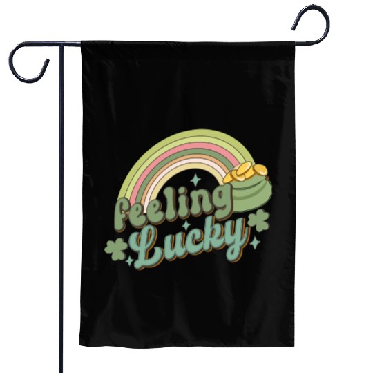 Feeling Lucky Saint Patricks Day Rainbow quote Garden Flags