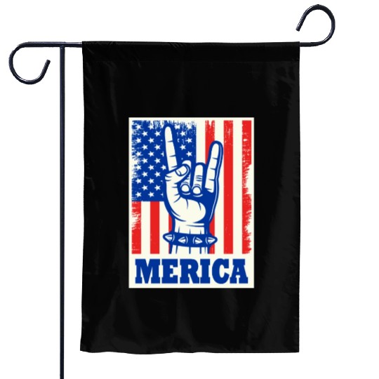 Merica Rock Usa Flag July 4th Garden Flags