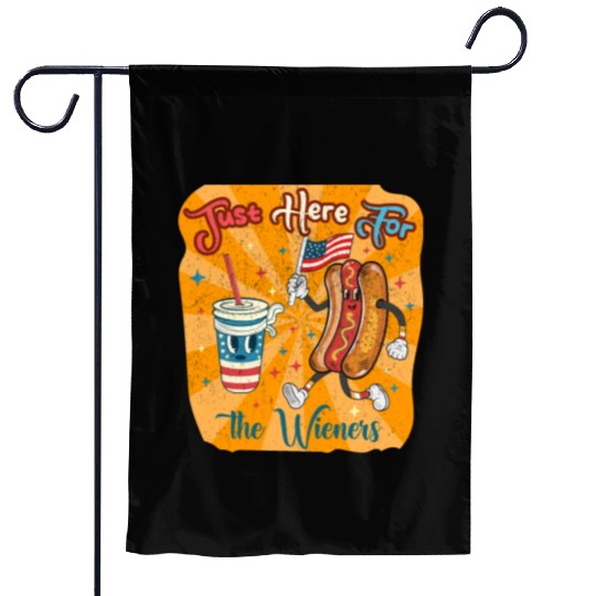 I'm Just Here For The Wieners Cartoon Hot Dog 4Th Garden Flags
