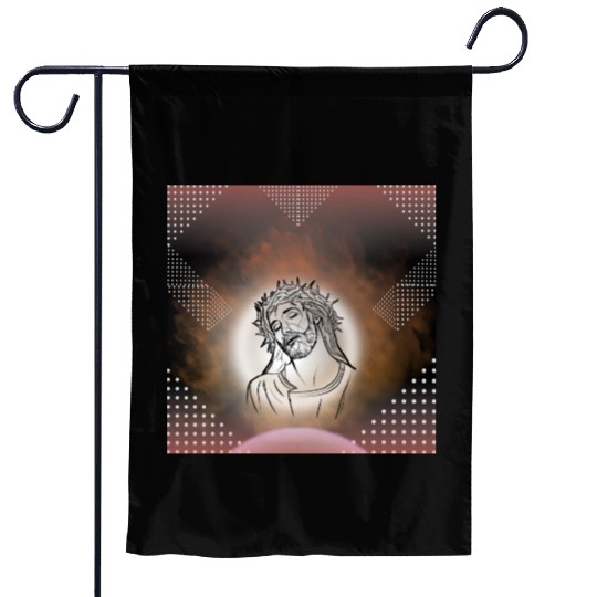 Sacred Jesus with Crown of Thorns Illustration Garden Flags