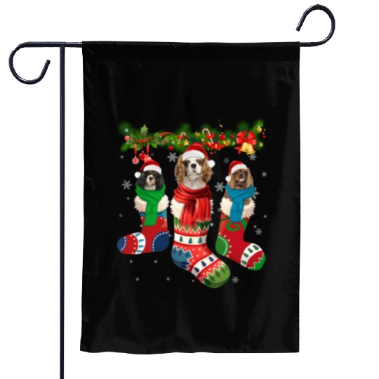 Three Cavalier King Charles Spaniel In Sock Garden Flags