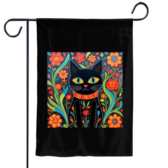 Folk Art Cat Floral Garden Flags