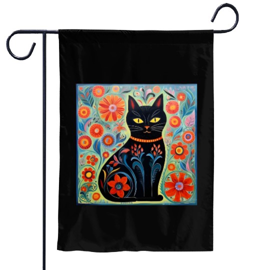 Folk Art Cat Floral Garden Flags
