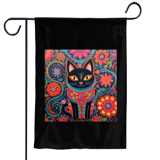 Folk Art Cat Floral Garden Flags