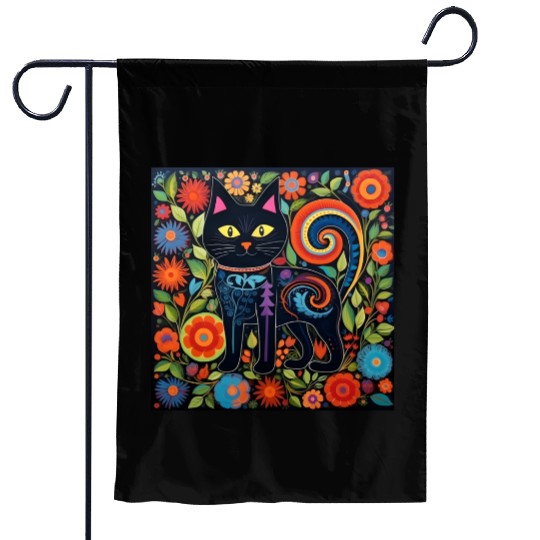 Folk Art Cat Floral Garden Flags