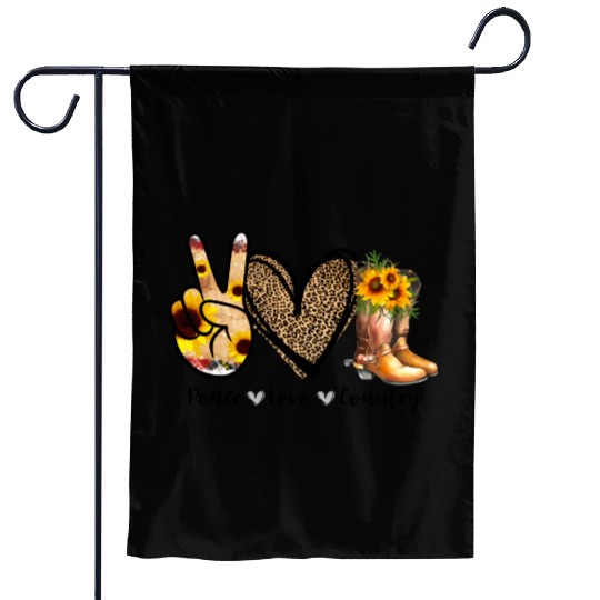 Sunflower Peace Love Country Cowgirl Midwest Boot Garden Flags