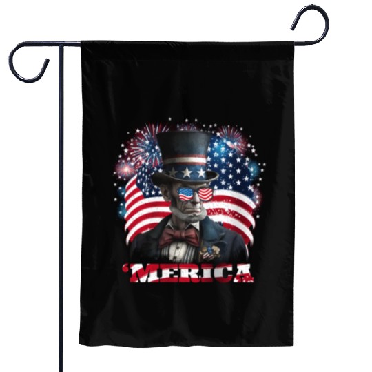 Merica Lincoln Independence Day Party 4th July Garden Flags