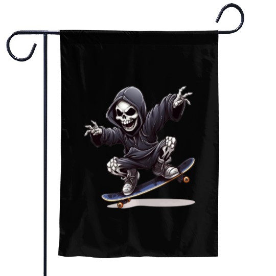 Grim Reaper Shreds the Streets: Skateboarding for Garden Flags
