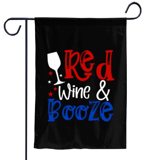 Red Wine Booze Drinking Py 4th Of July Patriotic Garden Flags