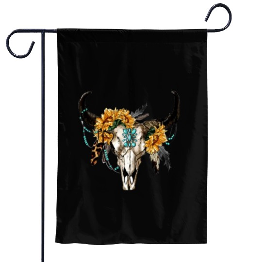 Bull Skull And Sunflowers Garden Flags