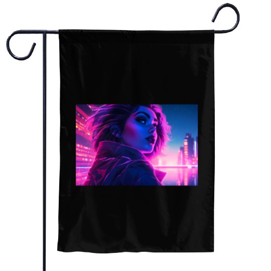 Synthwave Girl - Futuristic Design neon colors Garden Flags