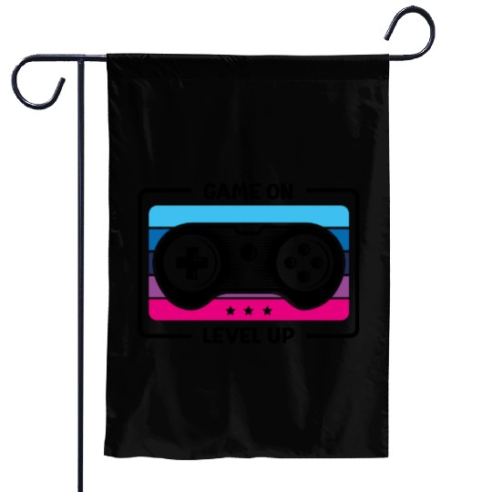 Game on level up illustration black Garden Flags