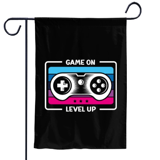 Game on level up illustration in black Garden Flags