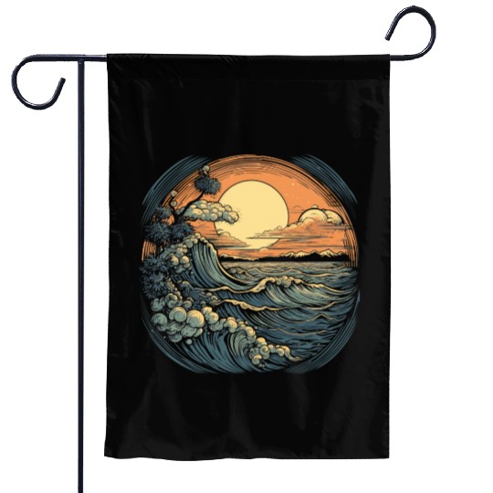 serene ocean sunset with large waves (4) Garden Flags