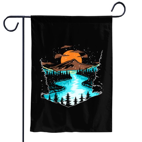 Wildlife Mountain River Outdoor Nature Full Moon Garden Flags