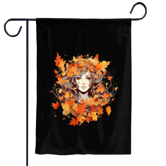 Autumn Woman Nature Leaves Season Garden Flags