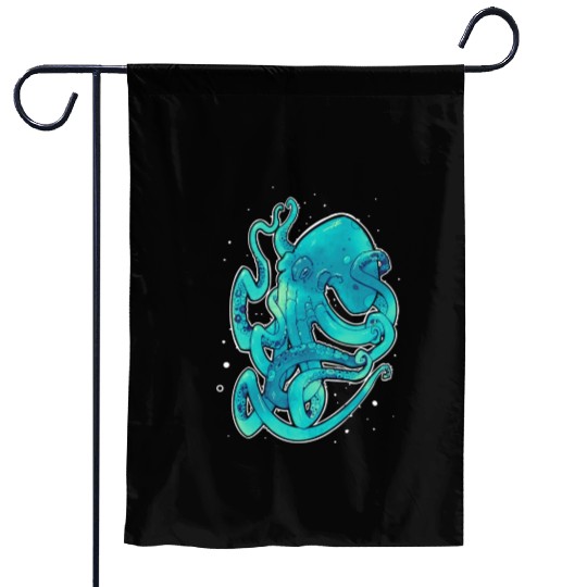 Blue Green Octopus Garden Flags