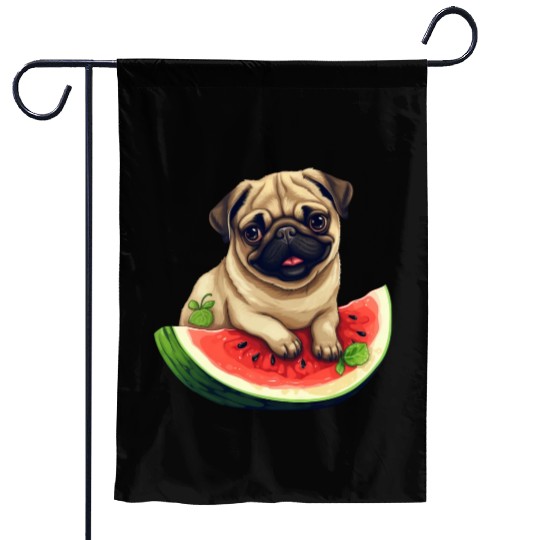 Pug with Melon, Funny Summer Design for Dog Lovers Garden Flags