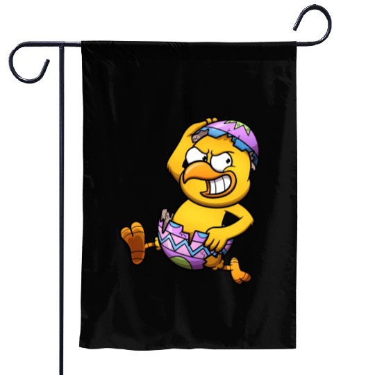 Running Little Chick In An Easter Egg Garden Flags