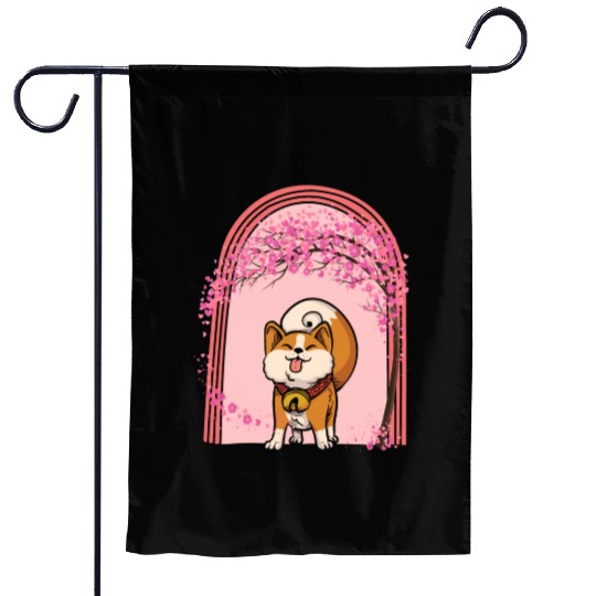 Cherry Blossom Garden Flags, Shiba Inu Dog Sakura Kawaii