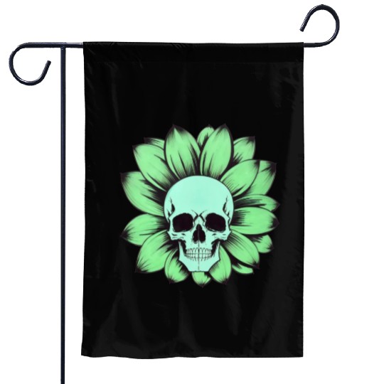 Green Toxic Sunflower Skull Vintage Style Garden Flags