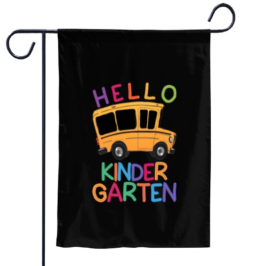 hello kindergarten Garden Flags print template school bus